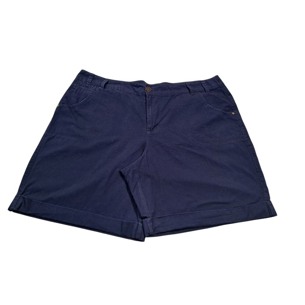 Khaki Women's 18 Shorts Navy Blue 7" Inseam Pockets 100% Cotton